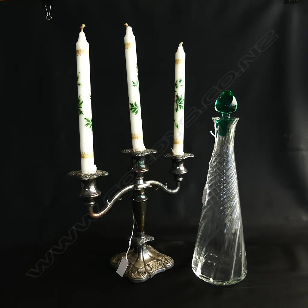 EP 3 BRANCH CANDLE STICK + GLASS DECANTER H 370 MM Image 1++