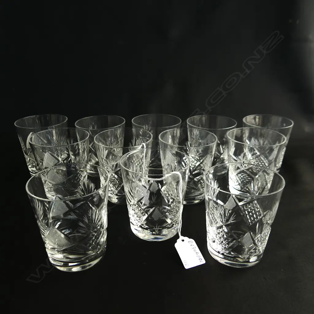 12 CUT CRYSTAL WHISKEY TUMBLERS H 90 MM Image 1++