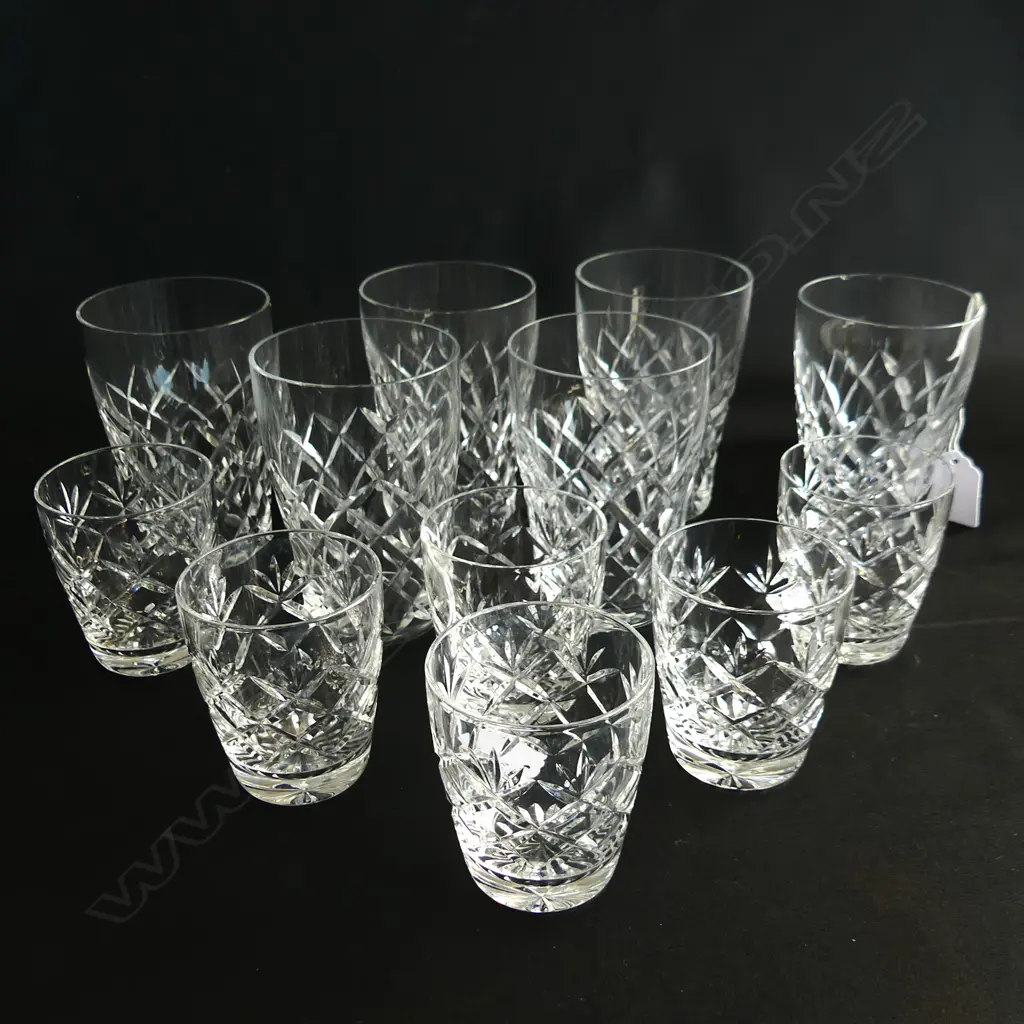 6 CUT CRYSTAL TUMBLERS + 6 SMALLER 100 MM Image 1++