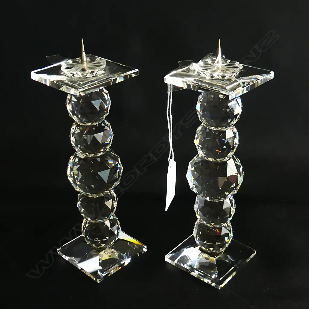 PAIR OF SWAROVSKI CRYSTAL CANDLESTICKS H 150 MM Image 1++