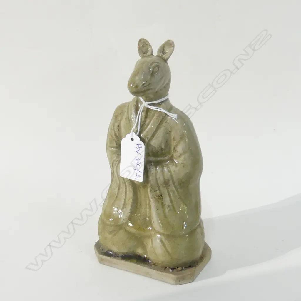 CERAMIC RABBIT IN ORIENTAL COSTUME; CELADON GLAZED H.180mm Image 1++