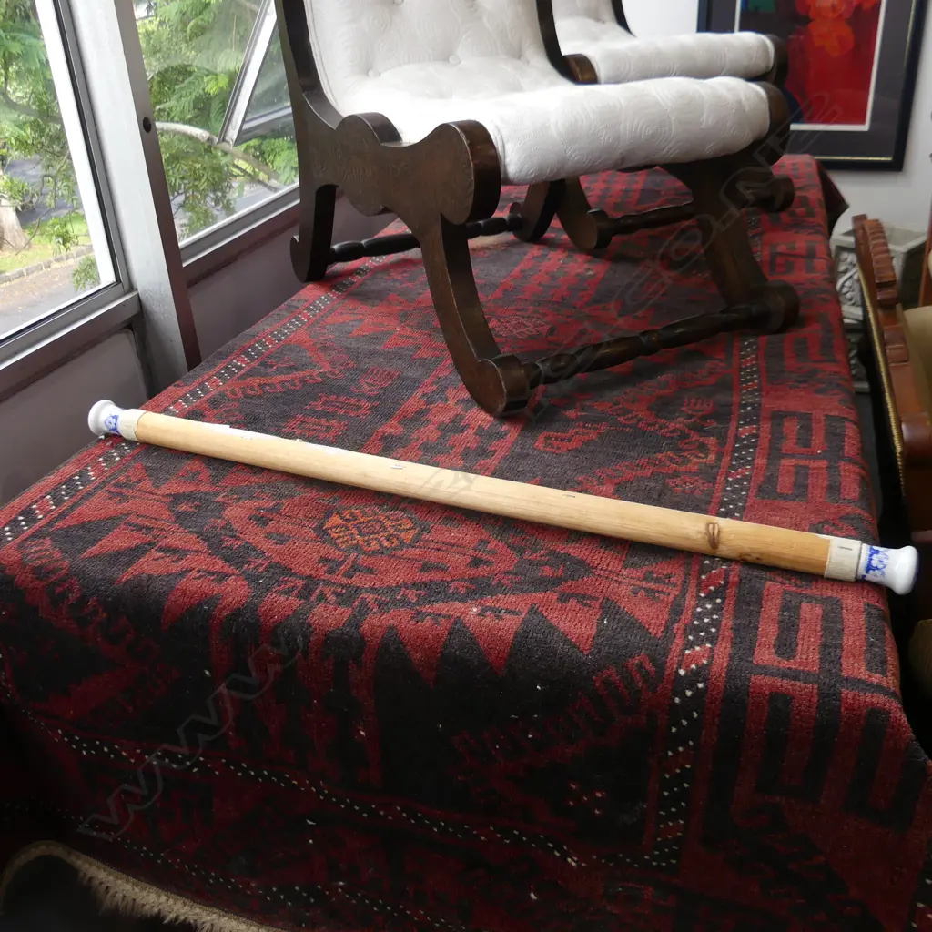 OLD ORIENTAL SCROLL WITH BLUE & WHITE CHINA ENDS Image 1++