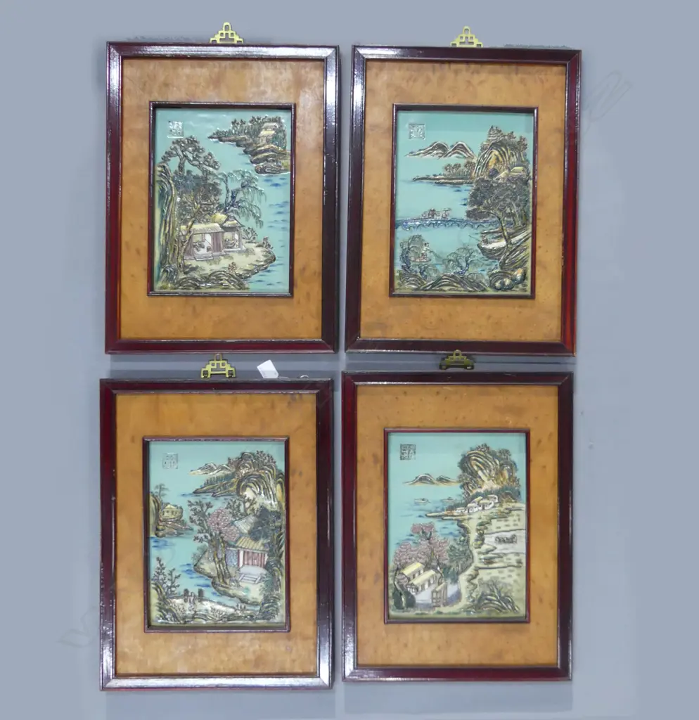 SET 4 ORIENTAL FRAMED CERAMIC TILES 230 X 310 (TILE ONLY)  Image 1++