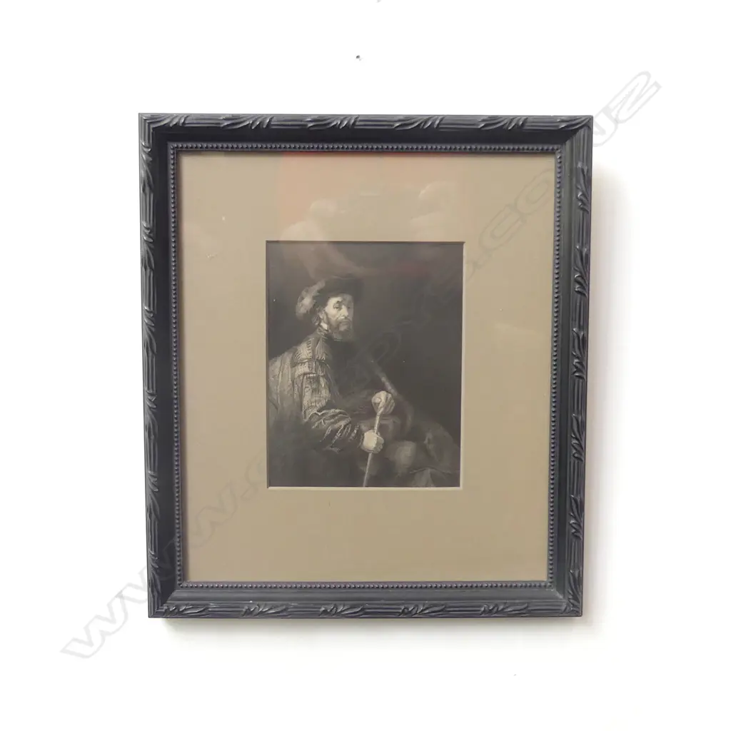 MONOCHROMATIC FRAMED ENGRAVING AFTER REMBRANDT. H.135mm x 110mm . Image 1++
