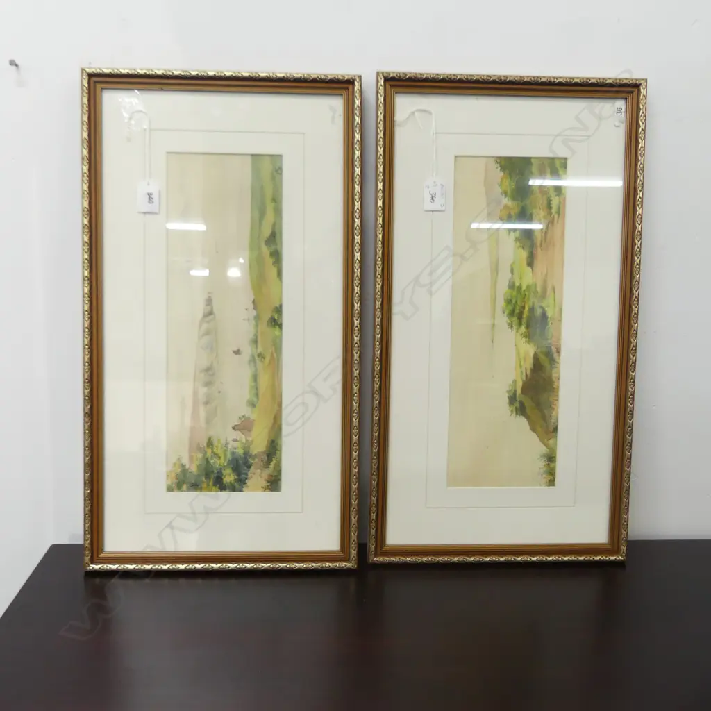 2 WATERCOLOUR FRAMED SCENE PRINTS 130 X 385MM Image 1++