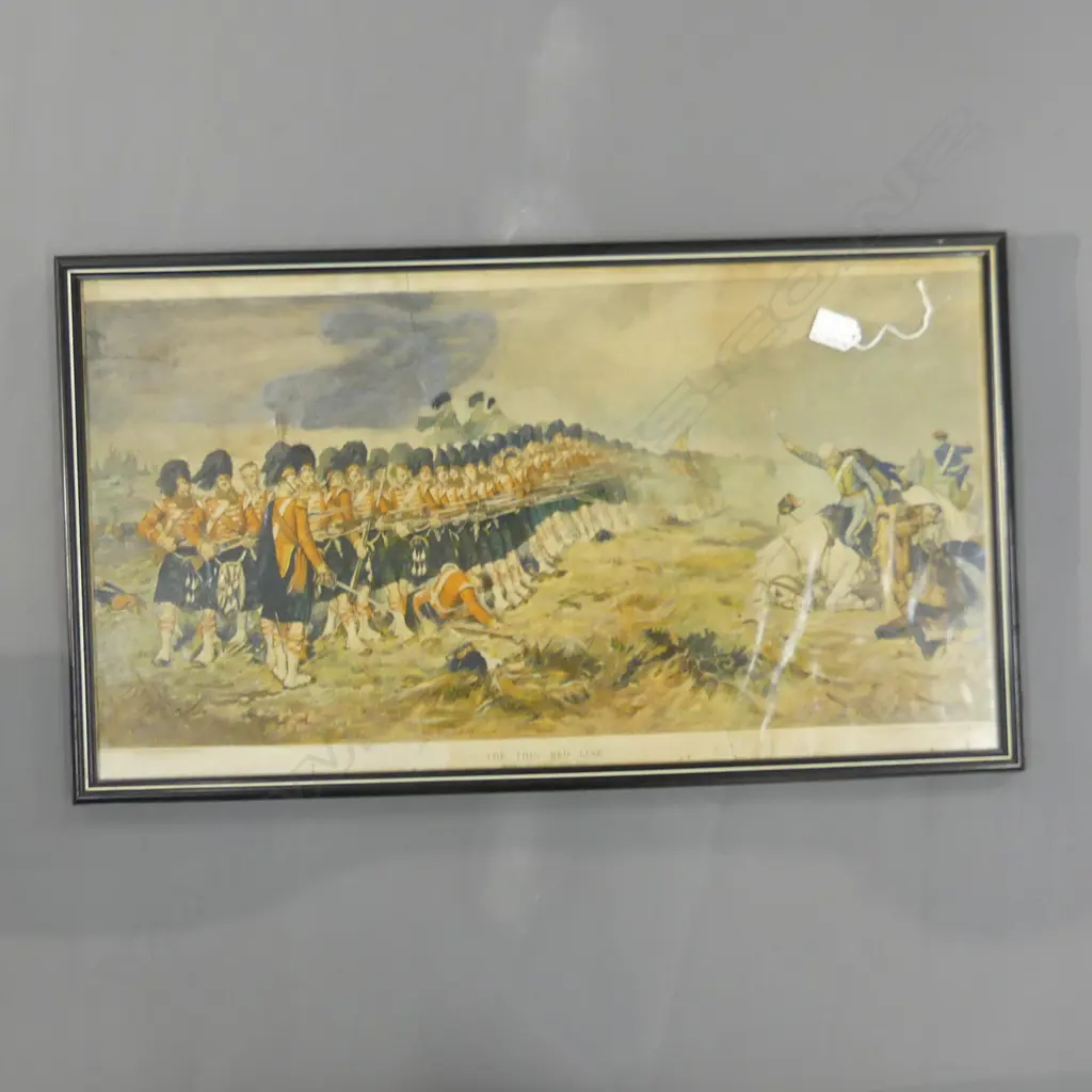 OLD FRAMED  MILITARY PRINT 'THE THIN RED LINE' 670 X 340MM Image 1++