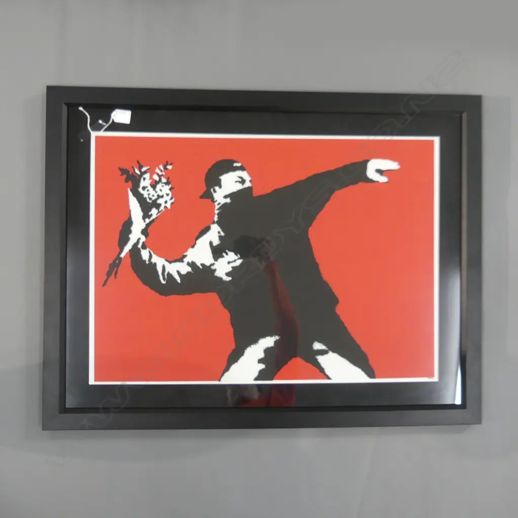 LGE AFTER BANKSY -THE WEST COUNTRY PRINCE -'FLOWER THROWER', 495x690mm Image 1++