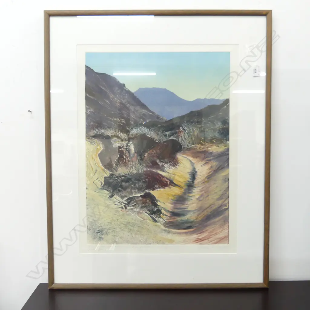 JUNE RITCHIE FRAMED MONOPRINT, TONGARIRO CROSSING MANGATEPOPO, SIGNED 1992, 450 X 620MM Image 1++