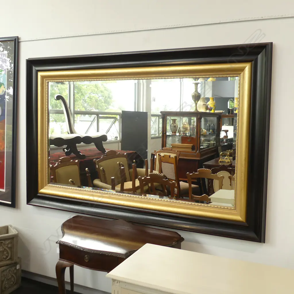 VERY LARGE GILT & EBONISED WOOD MIRROR 1950x1250mm Image 1++