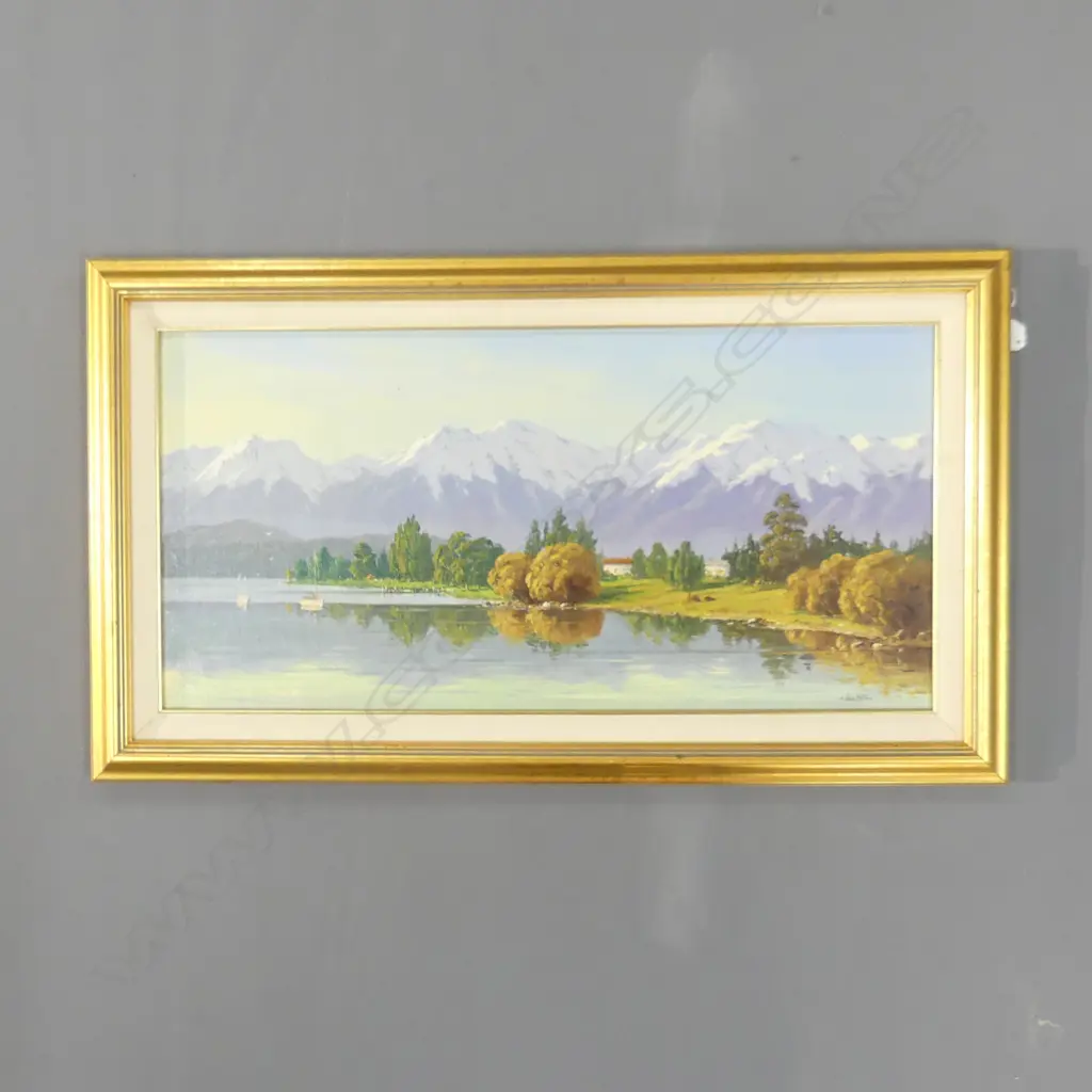 JOHN HORTON ' LAKE TE ANAU' OIL ON BOARD, 290 X 600mm  Image 1++
