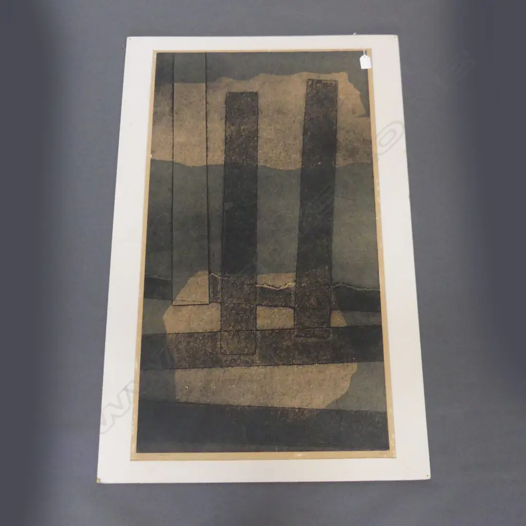 KEES HOS, 2 COLOUR RELIEF LTD ED PRINT 7/15 'MINE MEMORY' MOUNTED, UNFRAMED 930 X 530MM SIGNED '65 Image 1++