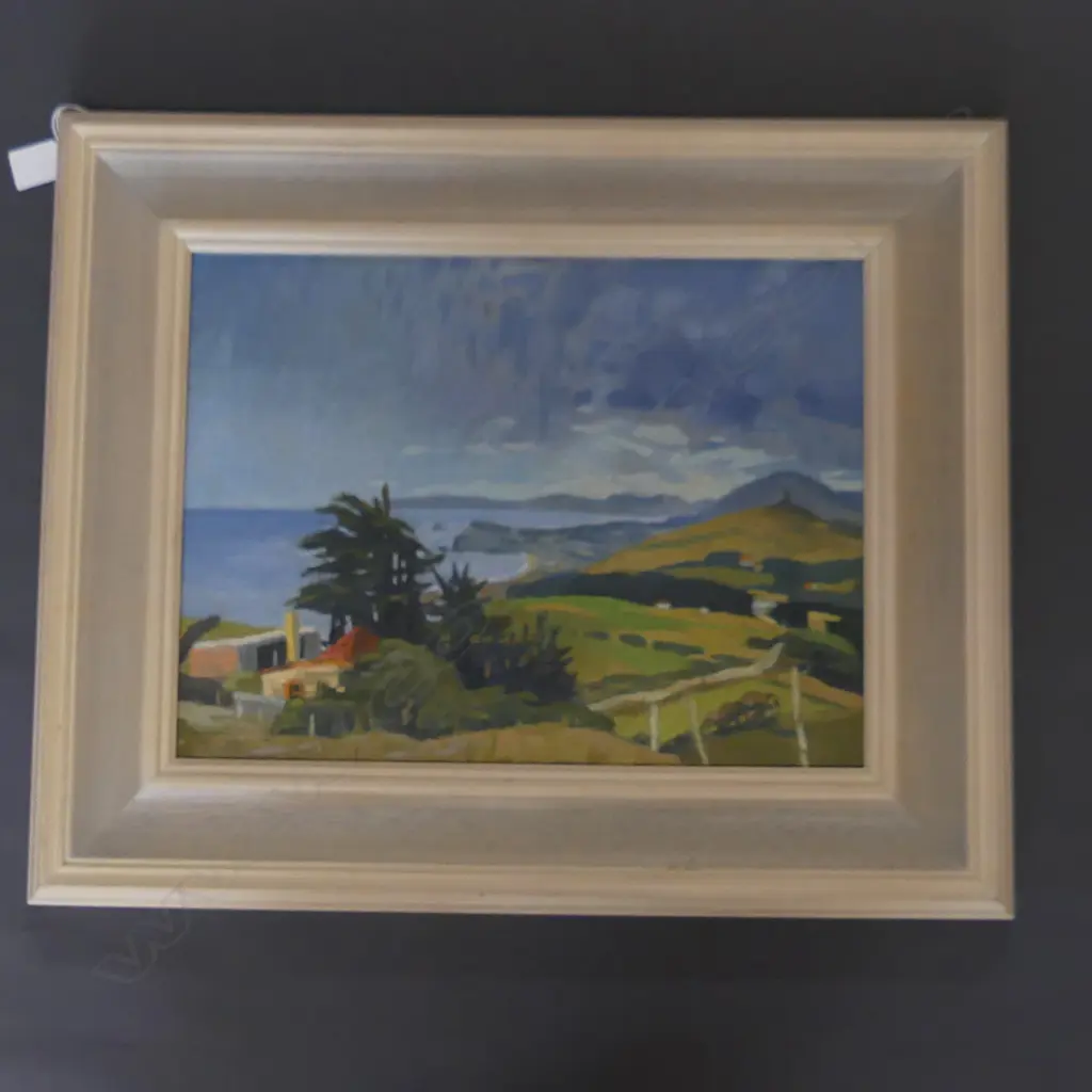 MURRAY W. MILLAR 'APPROACHING STORM - HIGHCLIFF DUNEDIN' OIL ON BOARD 1953 380x290mm  Image 1++
