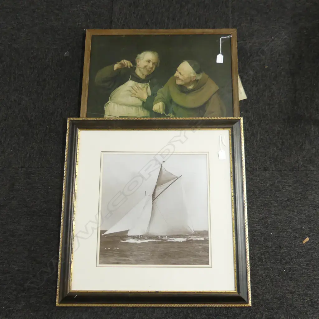 REPRINT YACHTING PHOTO + VINTAGE PEARS PRINT OF 2 MONKS COOKING Image 1++
