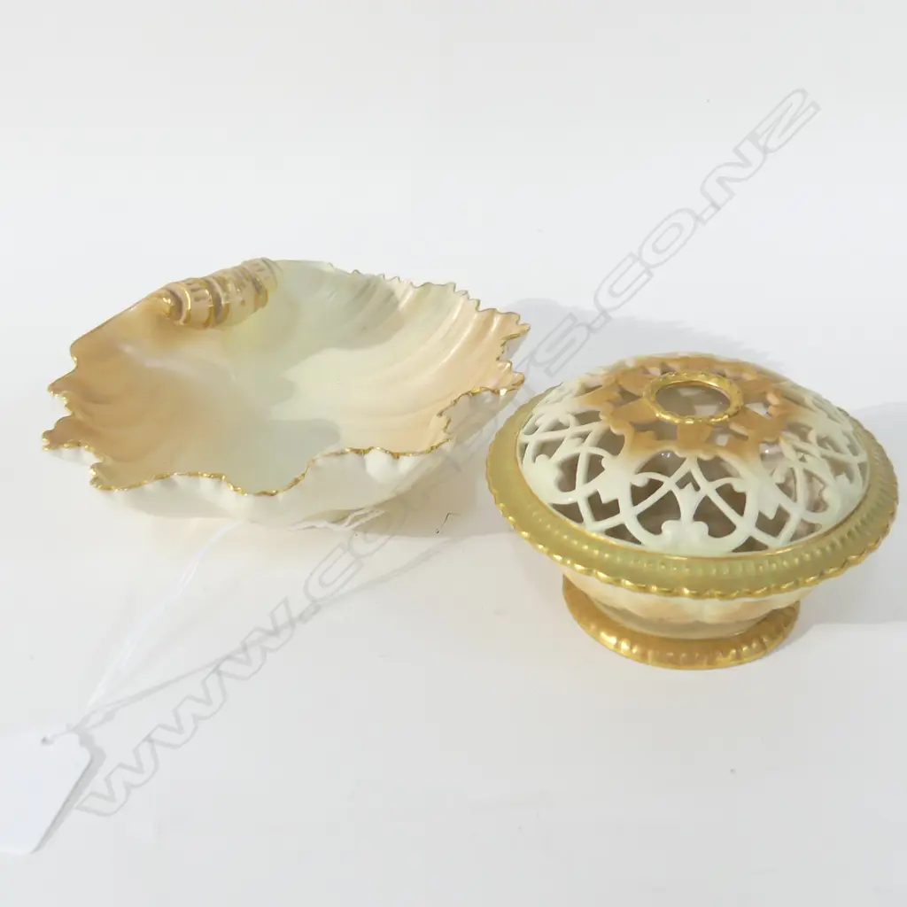 2 PCES ROYAL WORCESTER BLUSH; POTPOURRI & SHELL W.150mm Image 1++