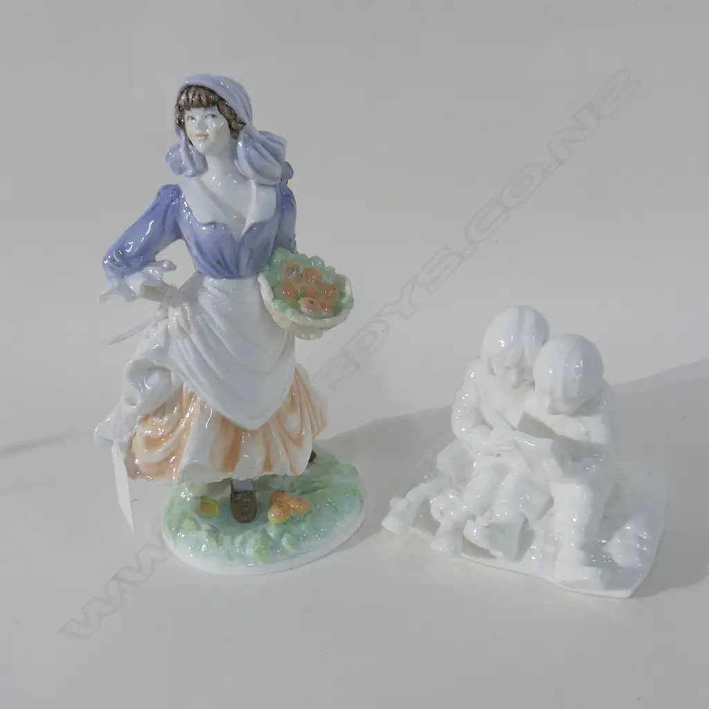 2 ROYAL WORCESTER FIGURINES; 'ROSIE PICKING APPLES' H.200mm + CHILDREN READING Image 1++