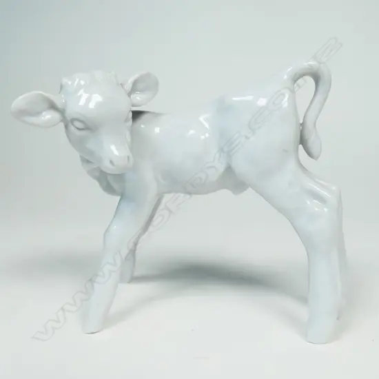 MEISSEN WHITE PORCELAIN CALF FIGURINE, BLUE SWORD MARK, H.80mm