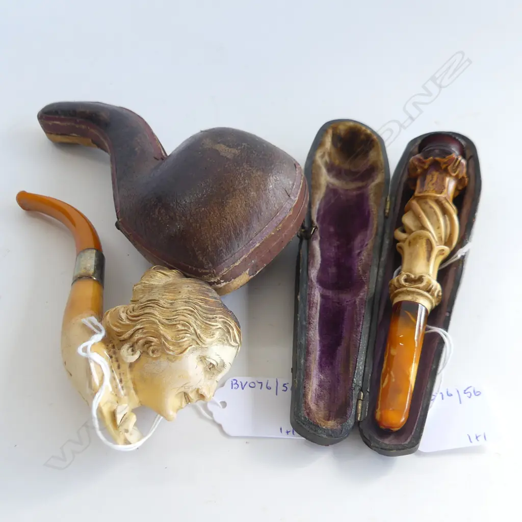 CASED MEERCHAUM PIPE LADY PROFILE & CASED & CAS4ED CIGAR HOLDER 150 & 170MM Image 1++