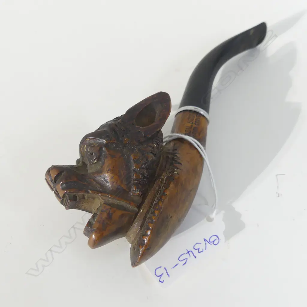 VINTAGE CARVED DOGS HEAD WOODEN PIPE L 140MM Image 1++