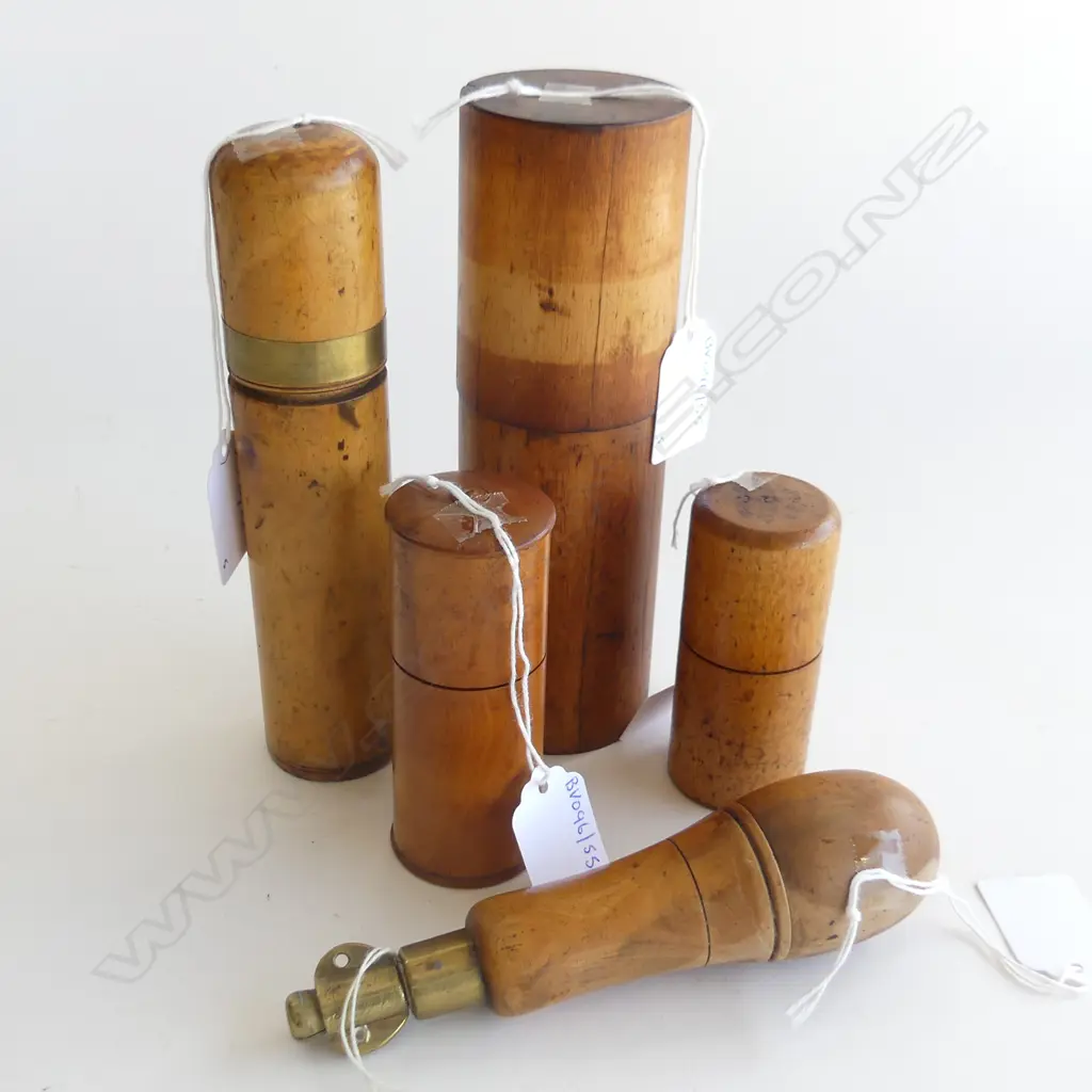 5 TREEN DRILL SET HOLDERS & BITS 170 TO 90MM Image 1++