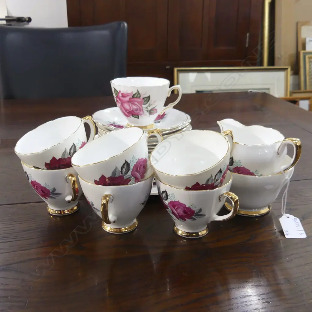24 PCE COLCLOUGH TEA SET; 7 TRIOS, CAKE PLATE, MILK & SUGAR Image 1++
