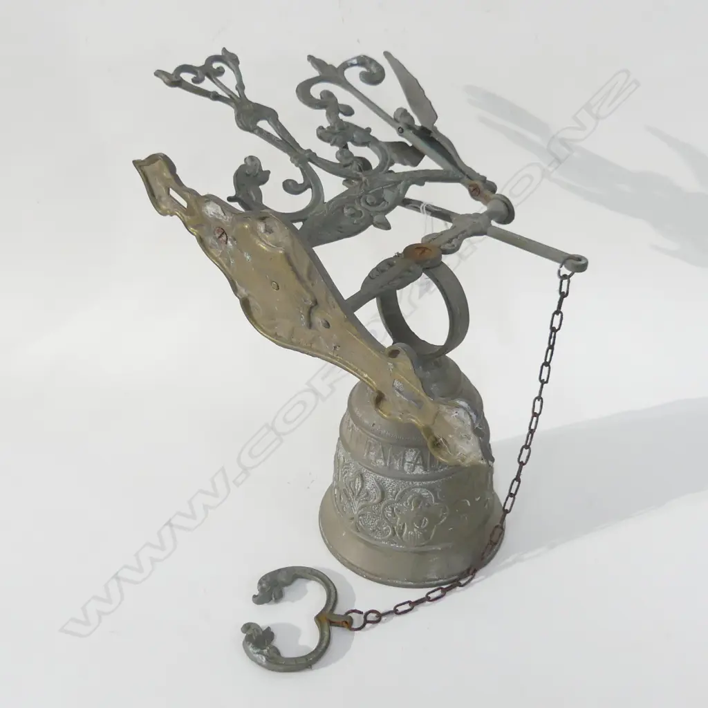 VINTAGE BRASS BELL H.430mm w. LATIN SCRIPT; 'QUI ME TANGIT VOCEM MEAM AUDIT'... Image 1++