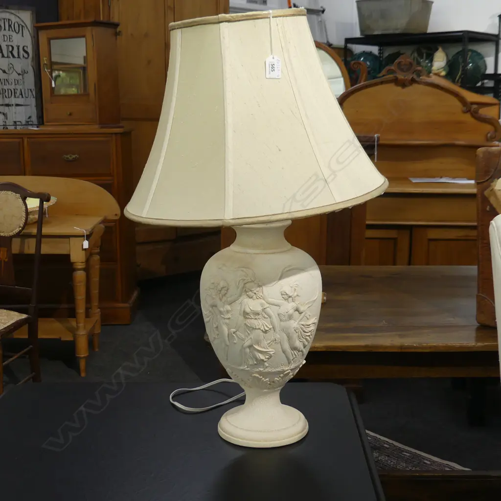 CREAM TABLE LAMP & BASE - EMBOSSED WITH GREEK LADIES H. 720MM Image 1++