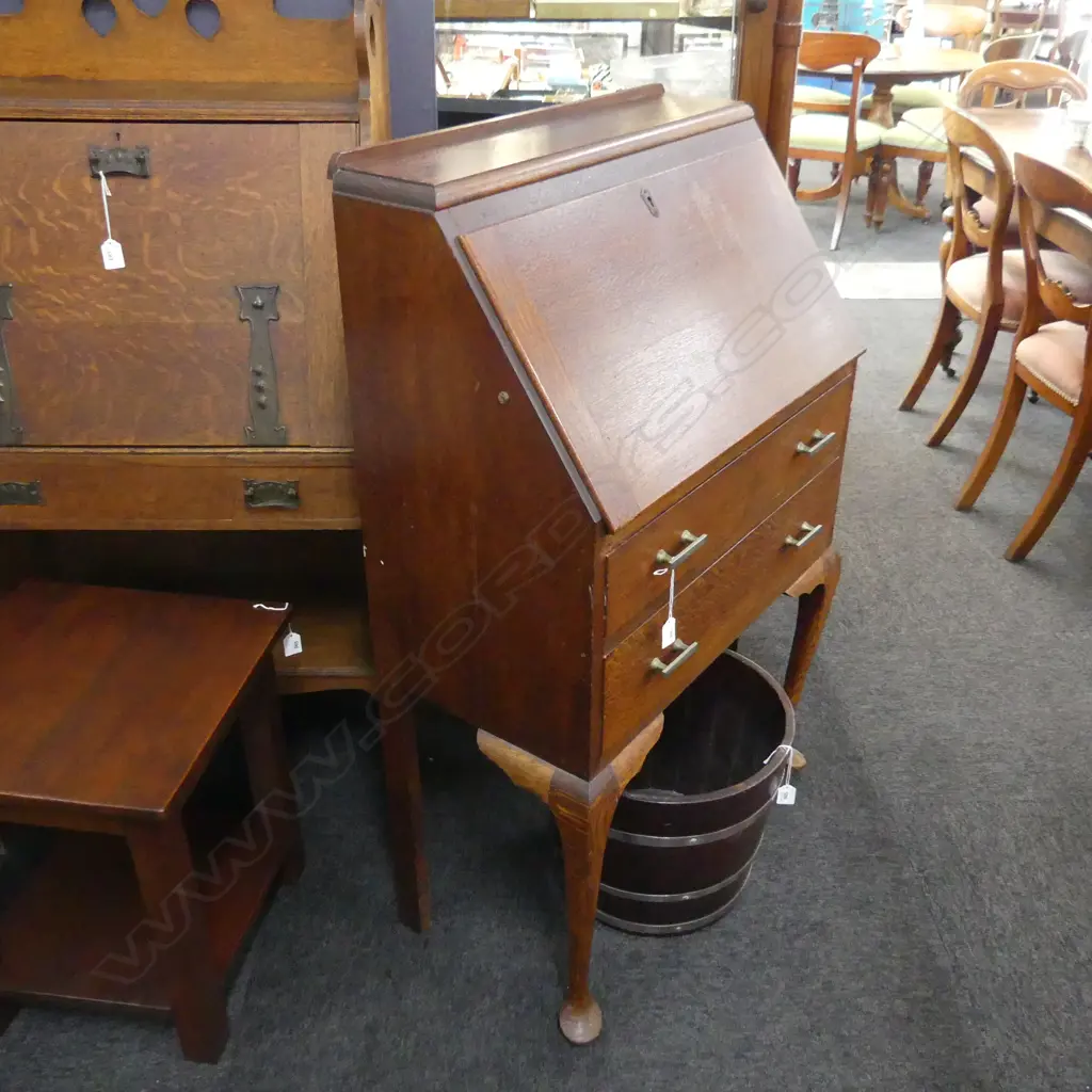 OAK QUEEN ANNE STYLE DROP FRONT DESK 690x350x1105mm Image 1++