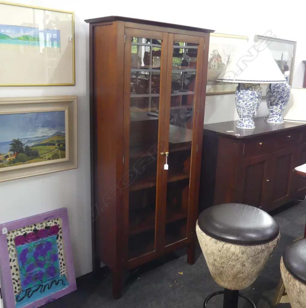 WILLETTS FURNITURE TAWHAI WOOD GLAZED DISPLAY CABINET - 5 ADJ. SHELVES 760x365x1700mm Image 1++