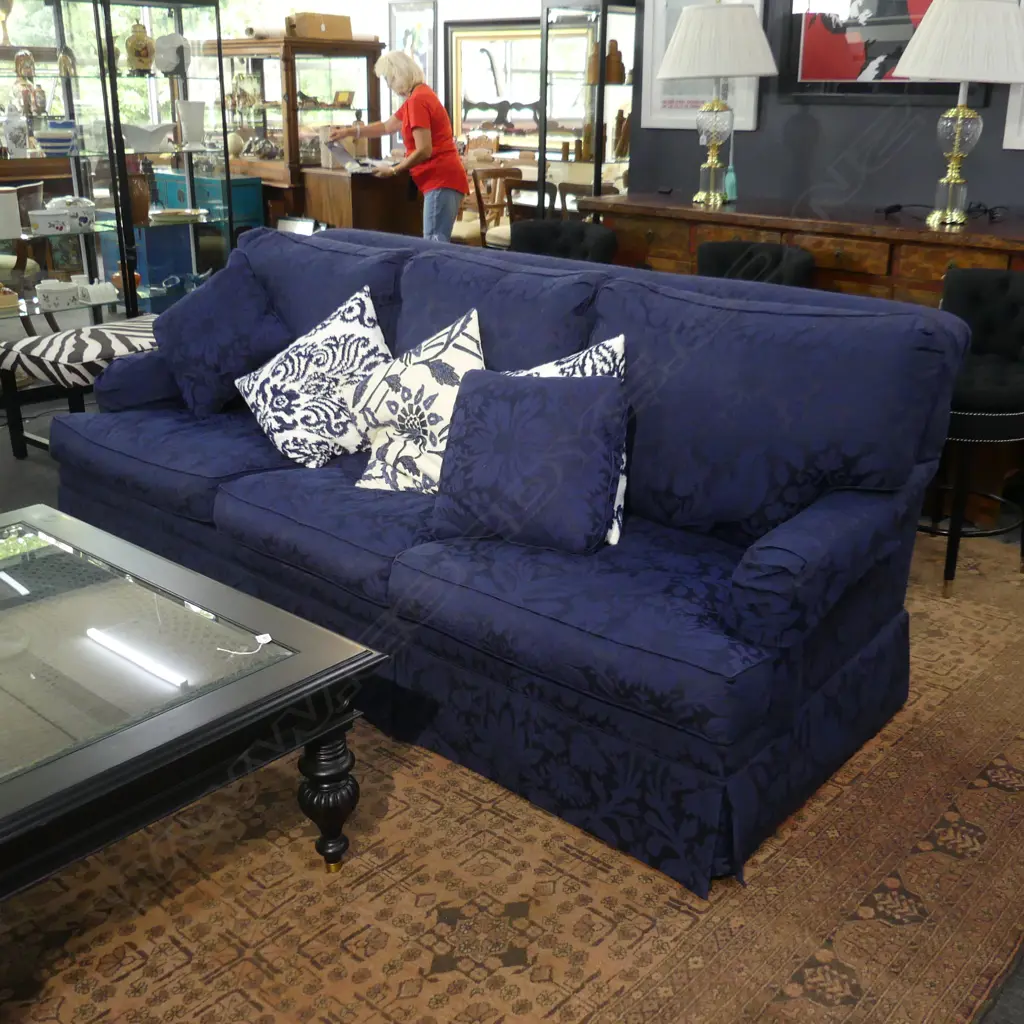 LGE ETHAN ALLEN BLUE UPHOLSTERED SOFA - MADE IN USA - 2500x1050x950mm Image 1++