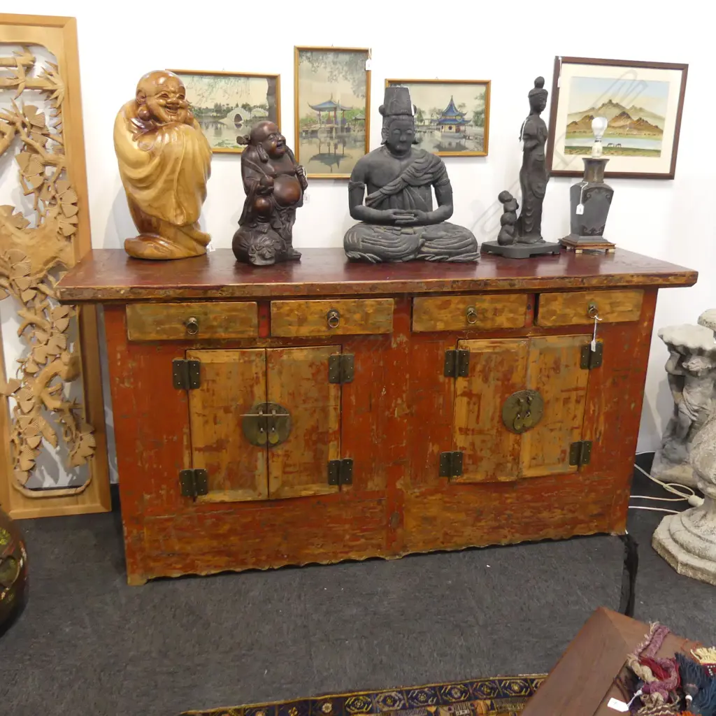 RED LACQUER CHINESE CHEST 1975x635x990mm Image 1++