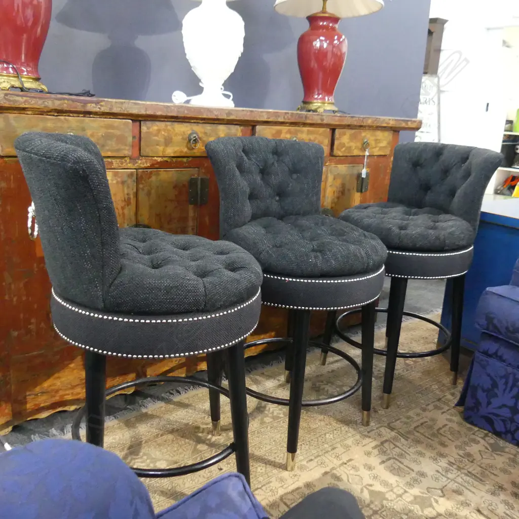 3 CONTEMPORARY SWIVEL BAR STOOLS IN BLACK FABRIC H.900mm Image 1++