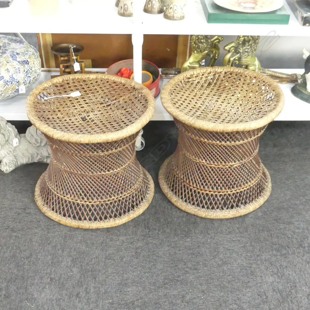 PR INDIAN WOVEN CANE STOOLS AF H.410mm / 440mm dia Image 1++