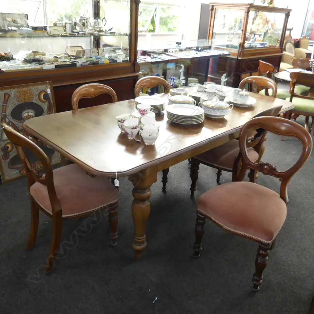6 VICTORIAN BALLOON BACK DINING CHAIRS; DUSKY PINK UPHOLSTERY Image 1++