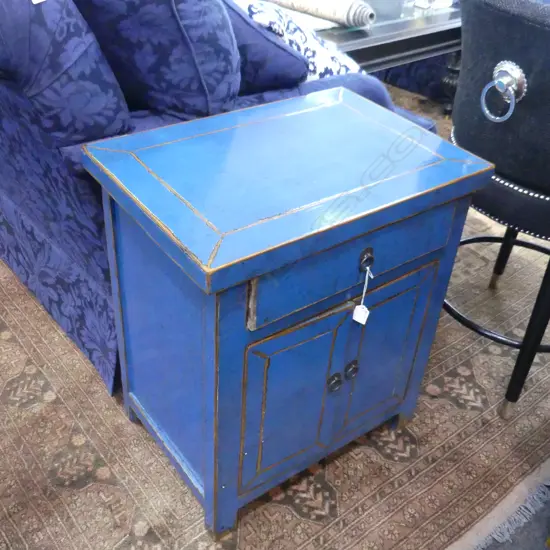 BLUE PAINTED BEDSIDE CABINET 570x400x650mm