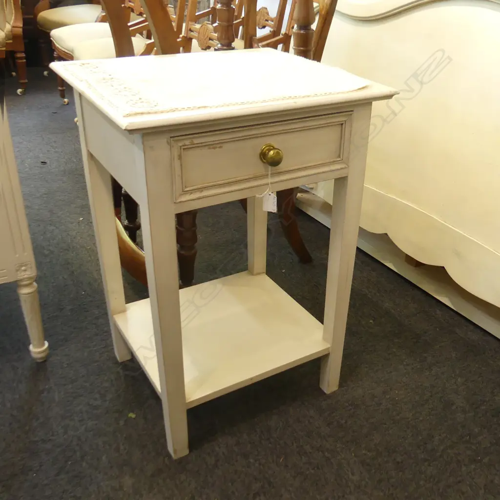 CREAM PAINTED  SINGLE DRAWER SIDE TABLE  Image 1++