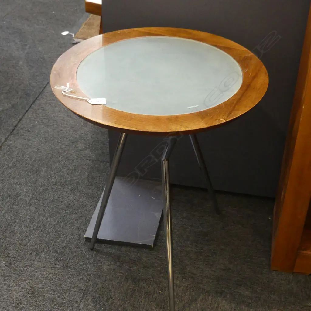 ROUND WOODEN FRAMED FROSTED GLASS COFFEE TABLE, METAL LEGS, DIA 510MM Image 1++