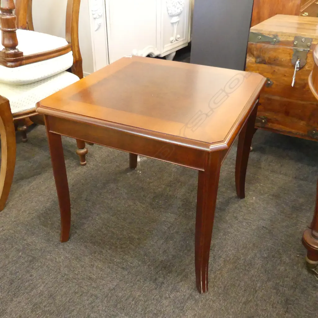 SQUARE MAHOGANY & BURR WALNUT SIDE TABLE 590MM Image 1++