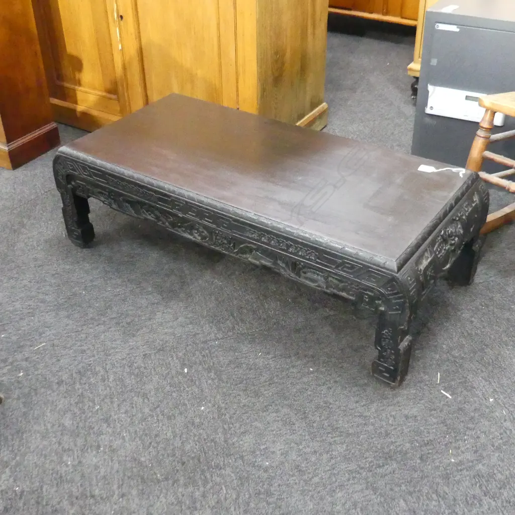 VINTAGE EBONISED ORIENTAL TEA TABLE w. SECRET DRAWER 1010x460x300mm Image 1++