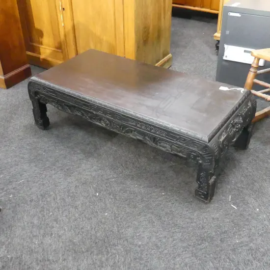 VINTAGE EBONISED ORIENTAL TEA TABLE w. SECRET DRAWER 1010x460x300mm