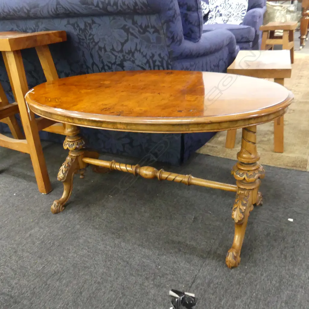 VICTORIAN WALNUT INLAID OCCASIONAL TABLE, CARVED LEGS  1200 X 600MM Image 1++