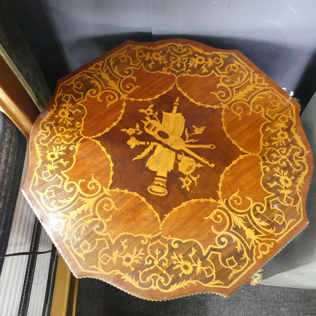 FRENCH STYLE SIDE TABLE; INLAY & ORMOLU DETAIL 570x570x750mm Image 1++