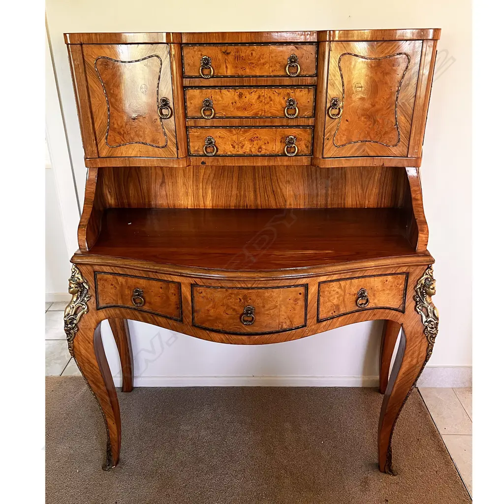 FRENCH LOUIS STYLE BONHEUR DU JOUR w. BURR PANELS & ORMOLU DETAIL 1100x550x1350mm Image 1++
