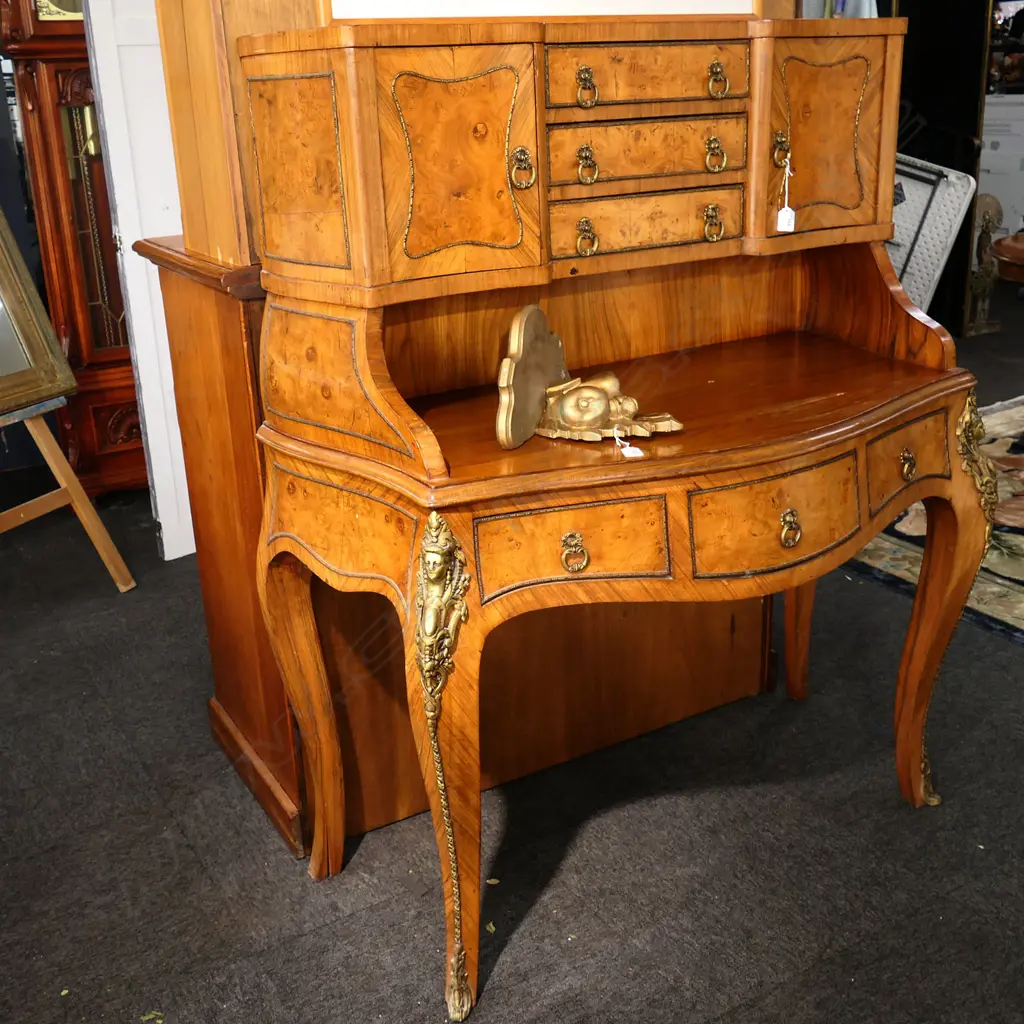 FRENCH LOUIS STYLE BONHEUR DU JOUR w. BURR PANELS & ORMOLU DETAIL 1100x550x1350mm Image 1++