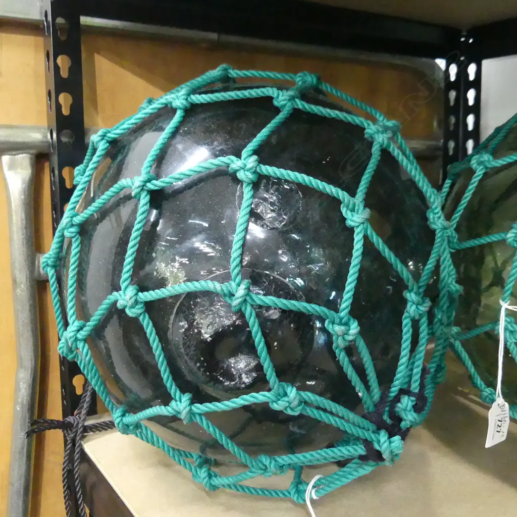 OLD GLASS FISHING FLOAT WITH NETTING Dia.330mm Image 1++