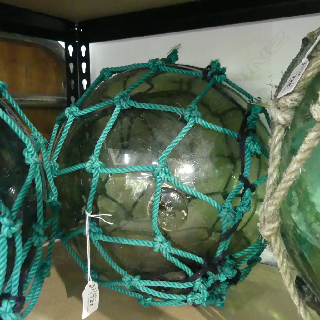 OLD GLASS FISHING FLOAT WITH NETTING Dia.340mm Image 1++