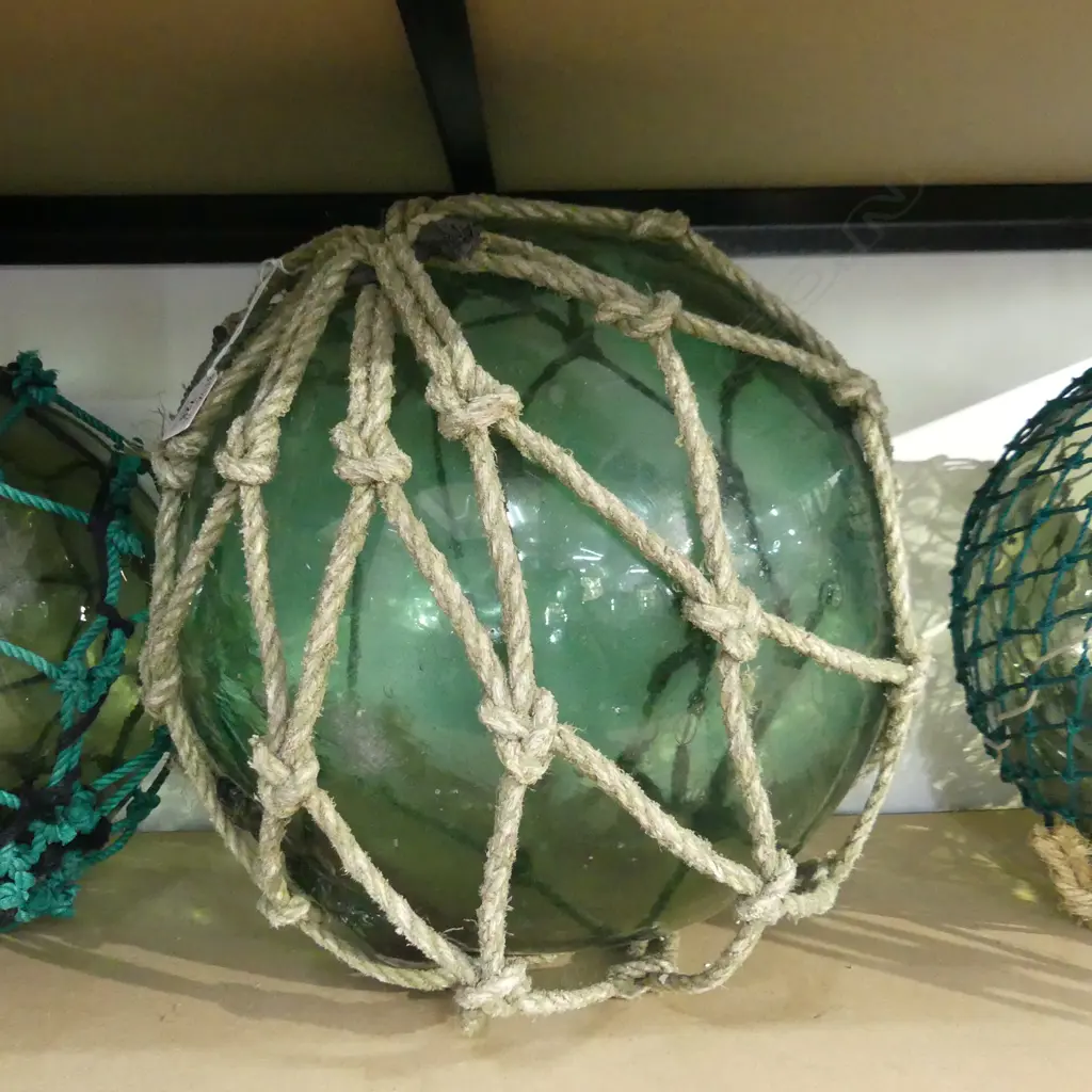 OLD GLASS FISHING FLOAT WITH NETTING Dia.370mm Image 1++