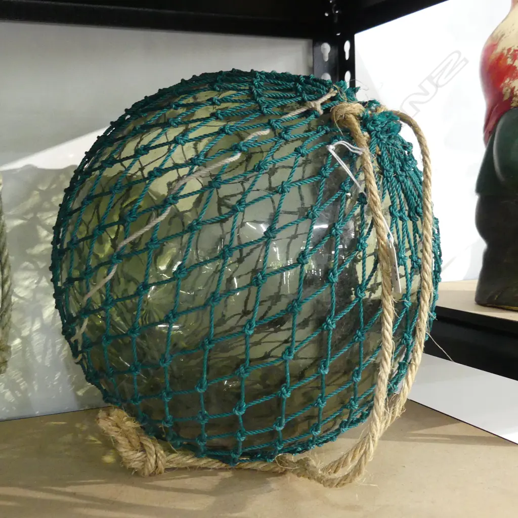 OLD GLASS FISHING FLOAT WITH NETTING Dia.310mm Image 1++