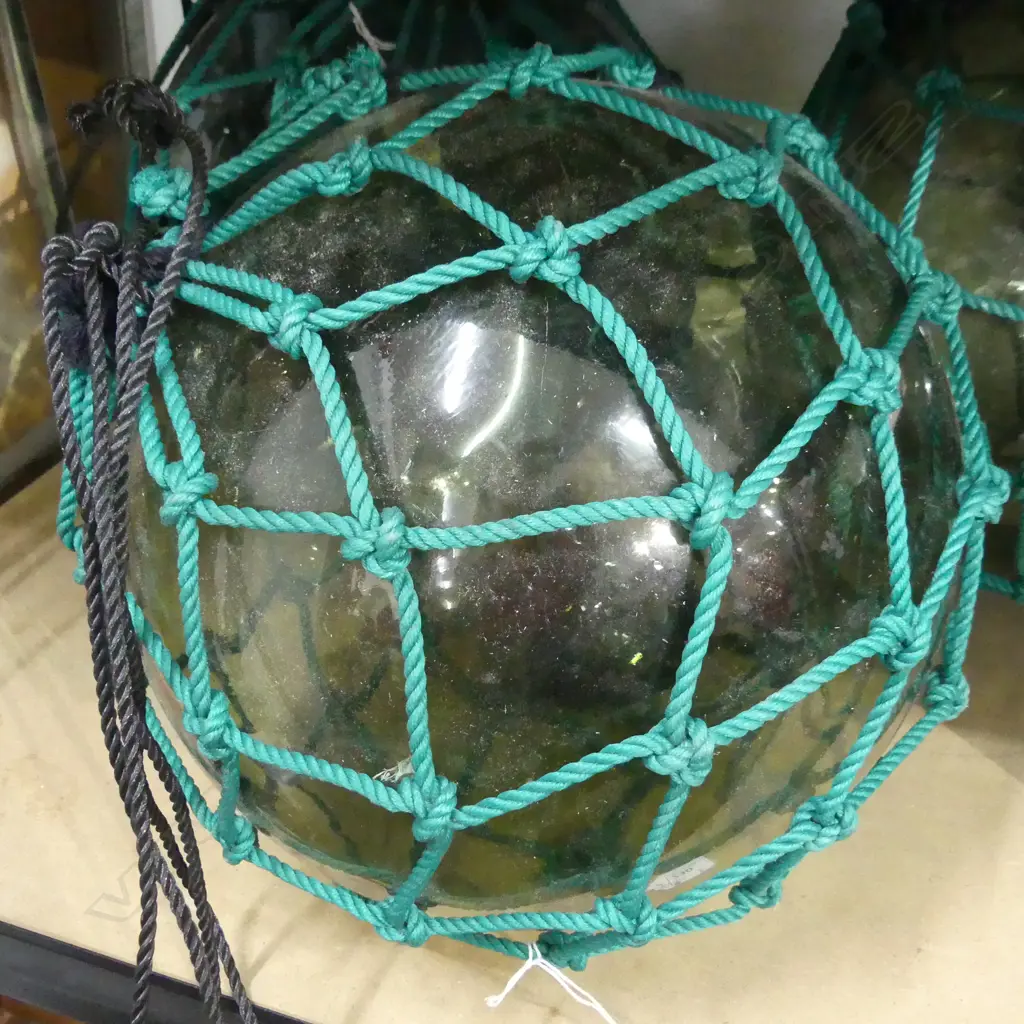 OLD GLASS FISHING FLOAT WITH NETTING Dia.320mm Image 1++