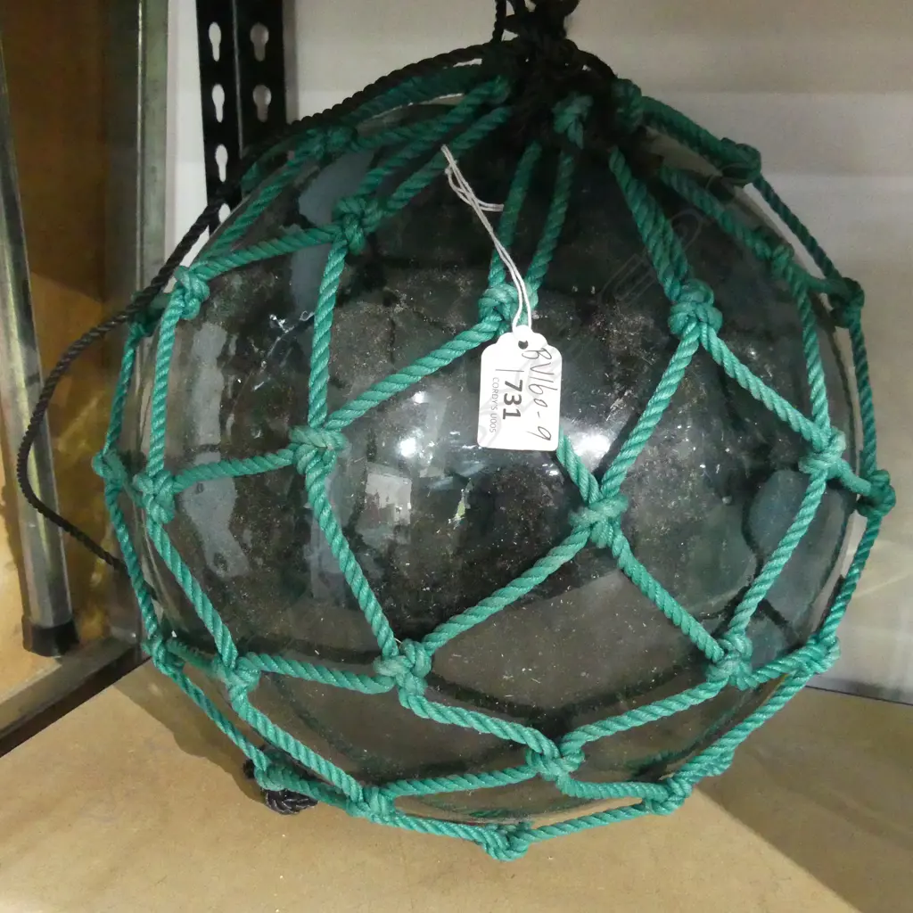 OLD GLASS FISHING FLOAT WITH NETTING Dia.300mm Image 1++