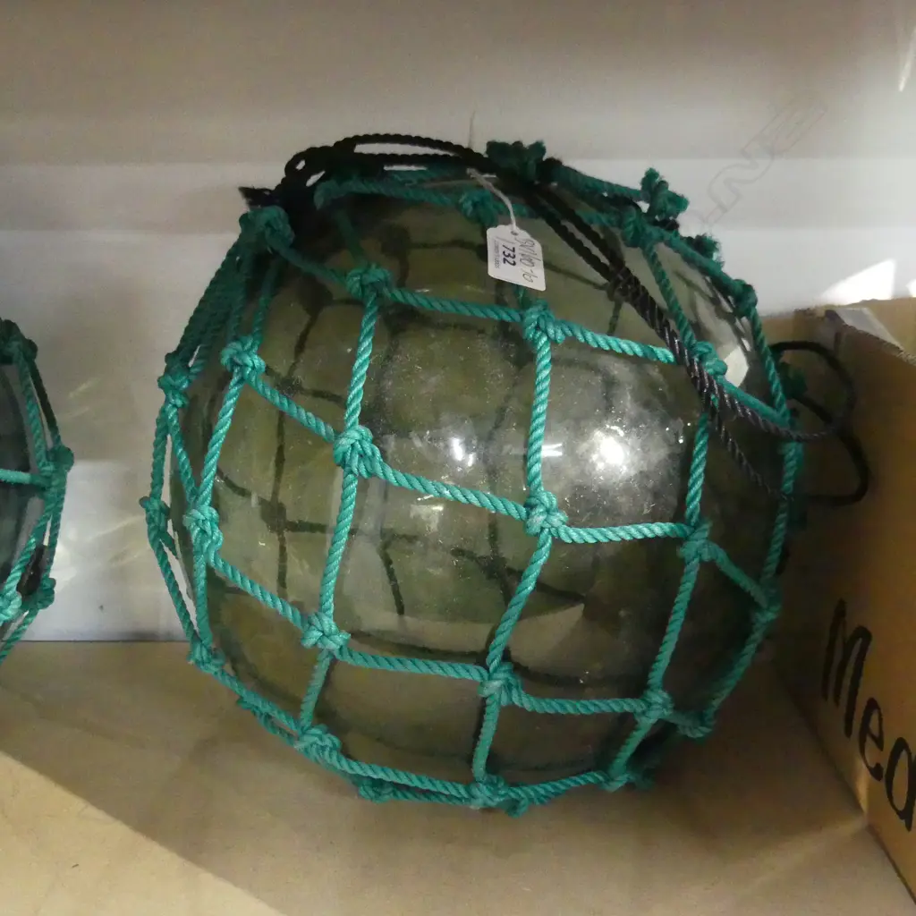 OLD GLASS FISHING FLOAT WITH NETTING Dia.310mm Image 1++
